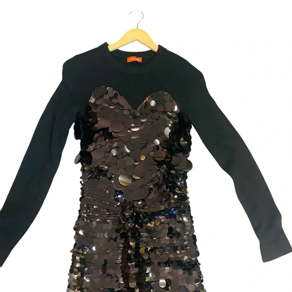 Altuzarra Wynnifred Wool Knit Gradient Pailette Cocktail Dress - Picture 7 of 16